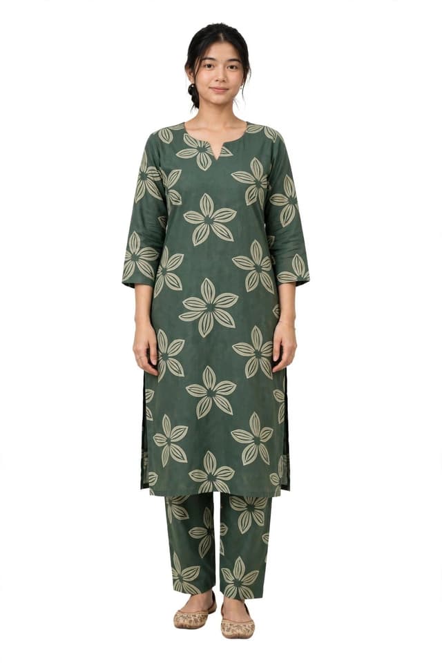 Olive Green Floral Co-ord Set