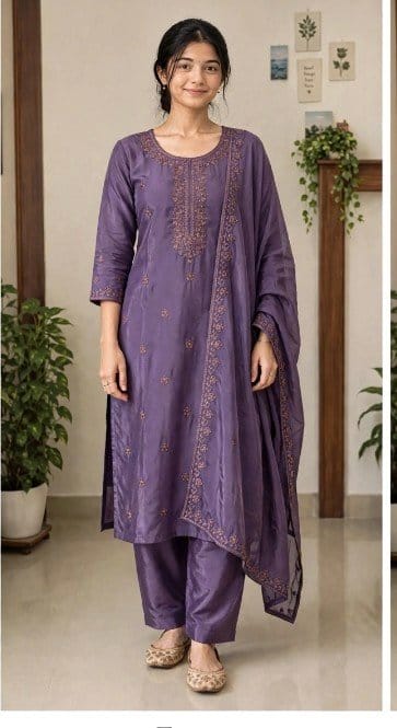 Royal Purple Embroidered 3-Piece Set