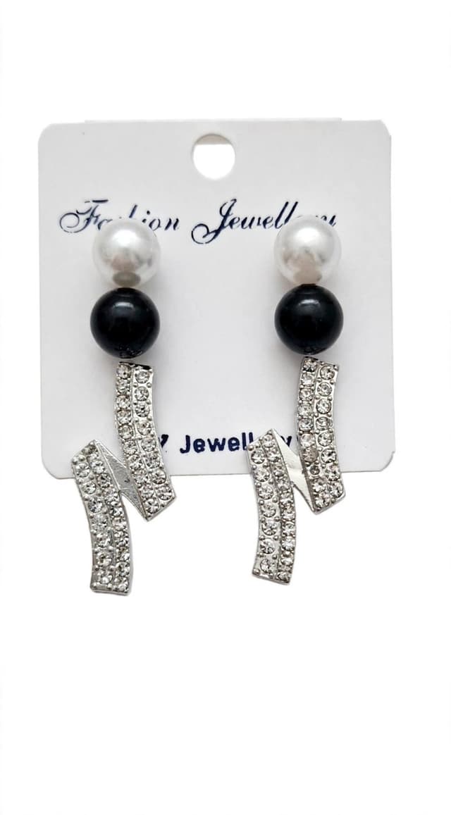 3-Piece Pearl & Black Crystal Jewellery Combo