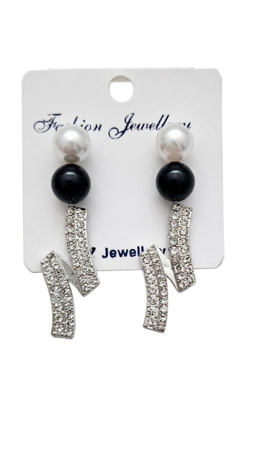 3-Piece Pearl & Black Crystal Jewellery Combo