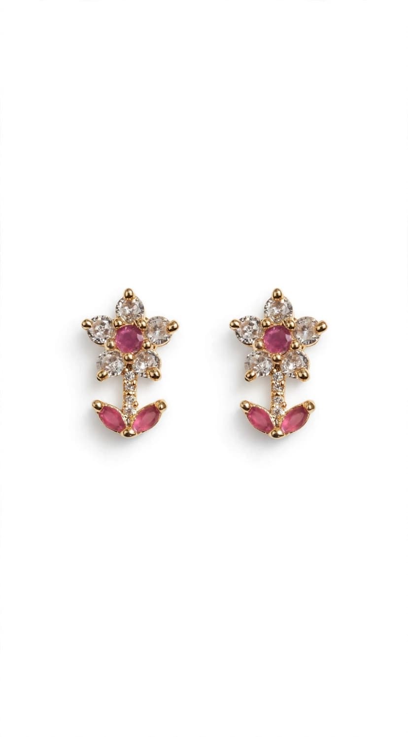 **“Pink Ruby Floral Drop Earrings”** ✨