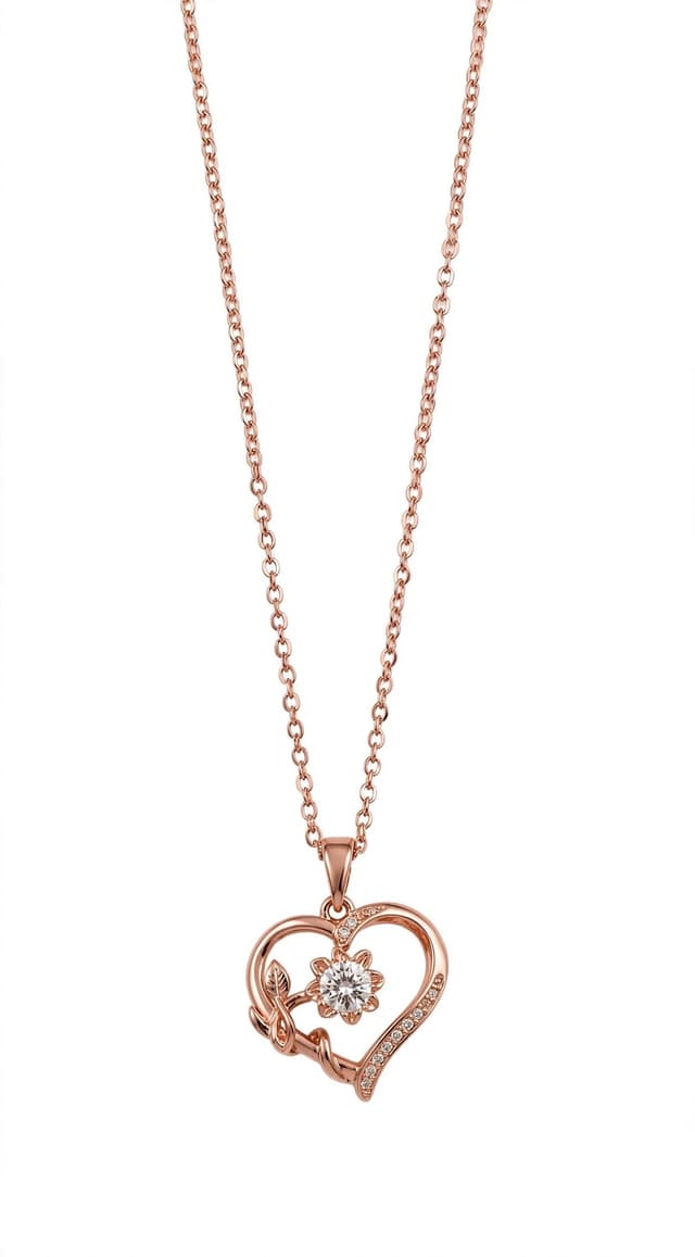 Rose Gold Double Heart Diamond Pendant Chain | Cute Leaf Design Necklace for Women & Girls | Trendy Gift Chain*