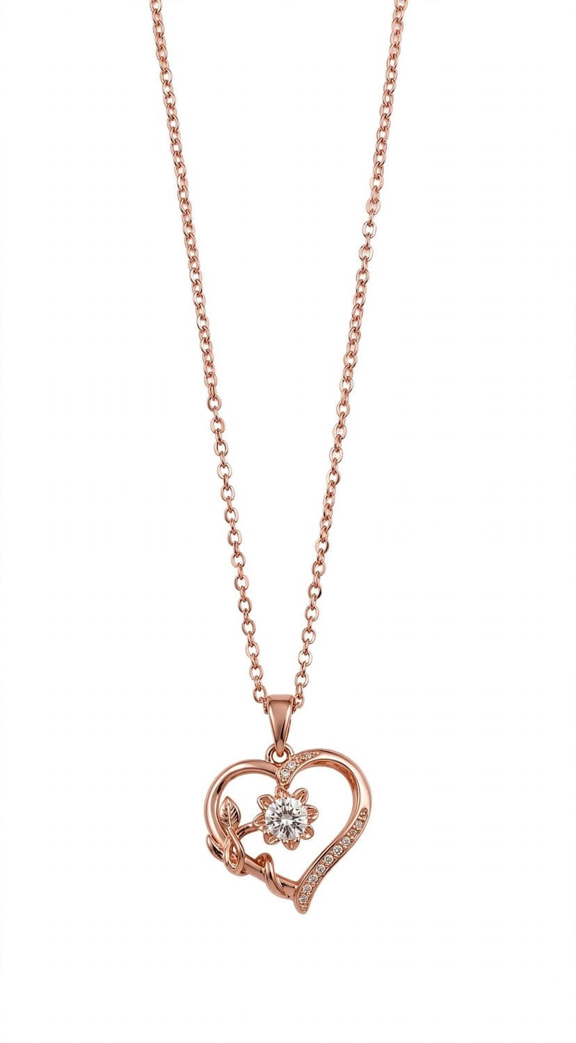 Rose Gold Double Heart Diamond Pendant Chain | Cute Leaf Design Necklace for Women & Girls | Trendy Gift Chain*