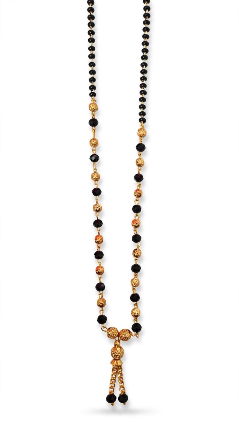 Black Karugamani Gold Ball Tassel Mangalsutra – Long Chain*